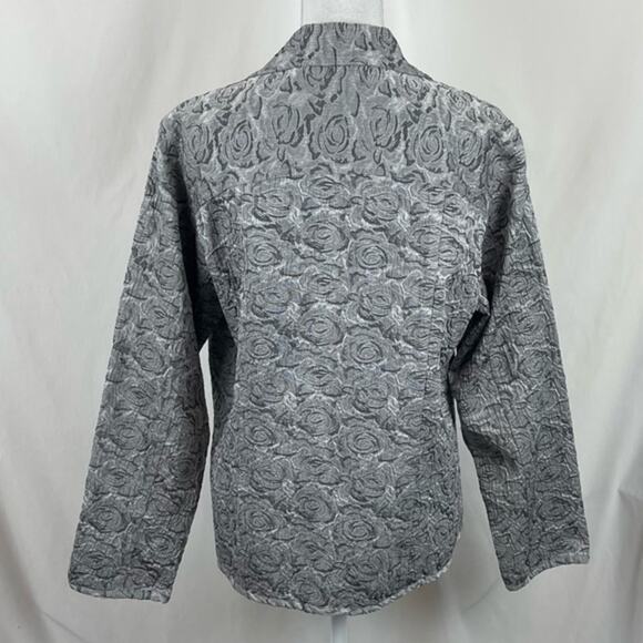 Chico’s Gray & Silver Floral Print Textured CottageCore Jacket NWOT Size 12 - Picture 4 of 11